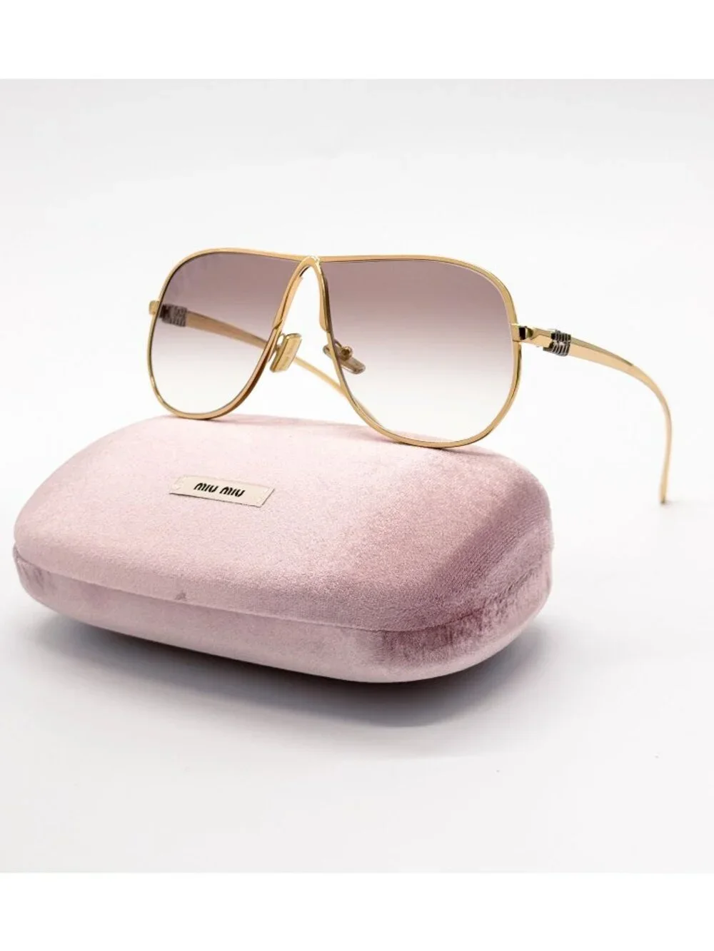New Miu Miu MU A56S Oversized Gold Brown Sunglasses MUA56S 5AK90L